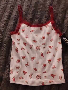 art class White Floral Cami with Red Trim